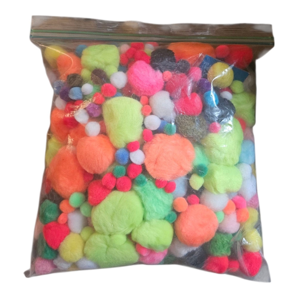 Gallon Bag Of Assorted Pompoms For Crafting Various Sizes